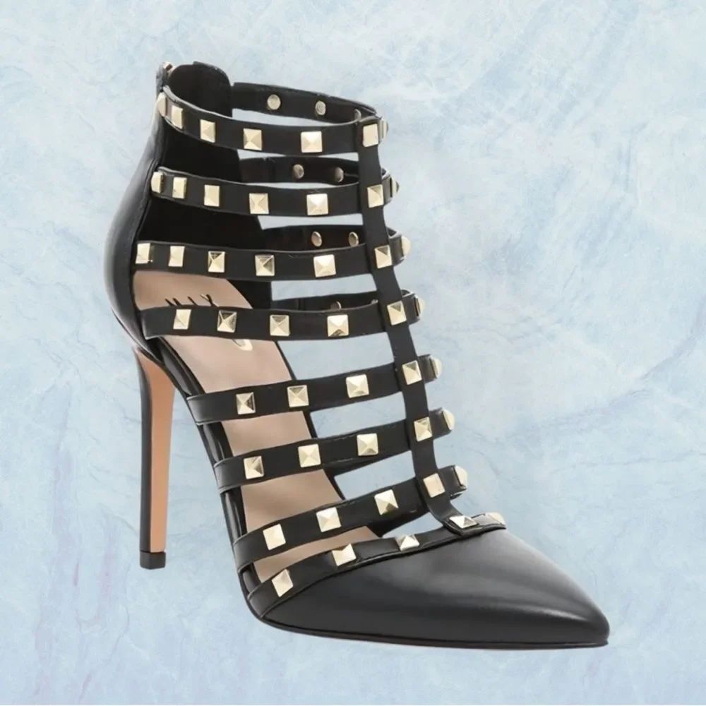MIX No.6 Danela Black Leather Studded Embellished Stiletto Heel Pumps Size 7.5!